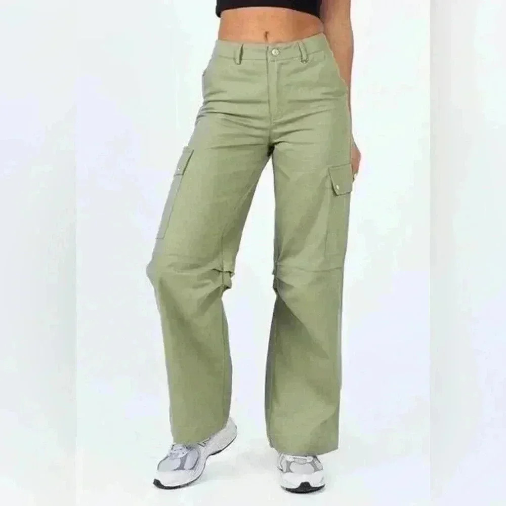Princess Polly MID RISE CARGO PANTS GREEN‎ 100% cotton Size 2